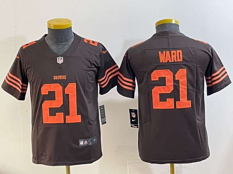 Youth 2025 Nike Cleveland Browns #21 Ward brown Retro Limited NFL Jersey style 01->youth mlb jersey->Youth Jersey